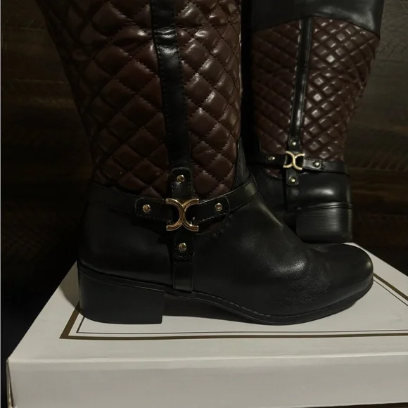 Charter Club Black and Brown Quilted Heeled Boots - Picture 2 of 3